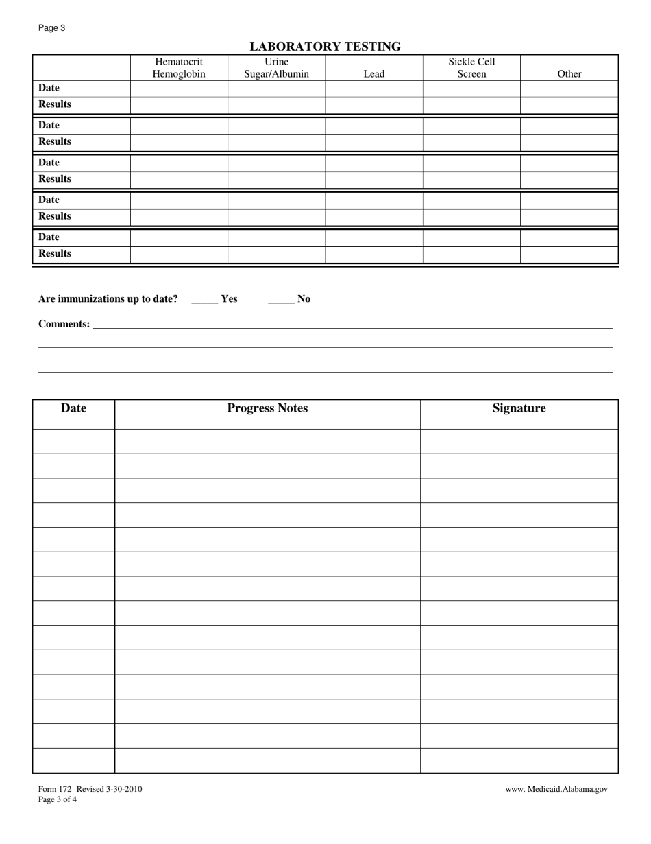 Form 172 Epsdt Child Health Medical Record - Alabama, Page 3