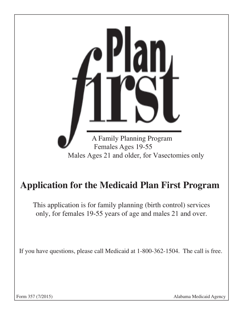 Form 357 Application for the Medicaid Plan First Program - Alabama, Page 1