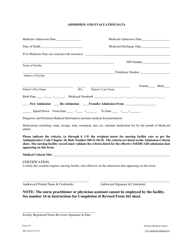 Form 161 &quot;Admission and Evaluation Data&quot; - Alabama