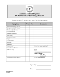 Form WAV-37 &quot;Hcbs Waiver Tb Screening Checklist&quot; - Alabama