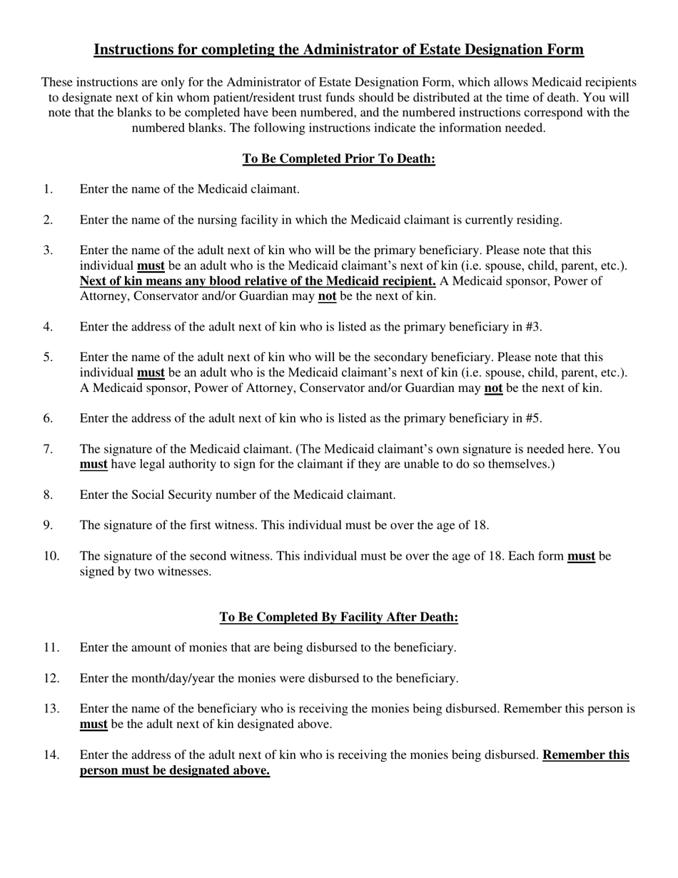 Instructions for Administrator of Estate Designation Form - Alabama, Page 1