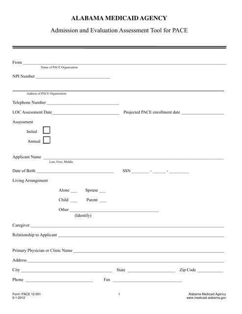 Form PACE12-001  Printable Pdf