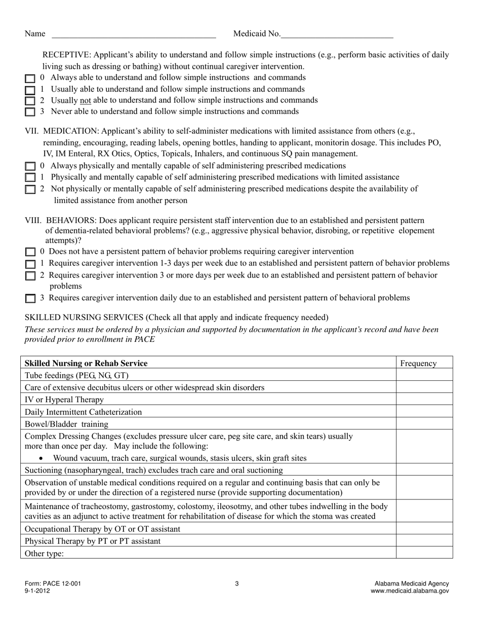 Form PACE12-001 Admission and Evaluation Assessment Tool for Pace - Alabama, Page 3