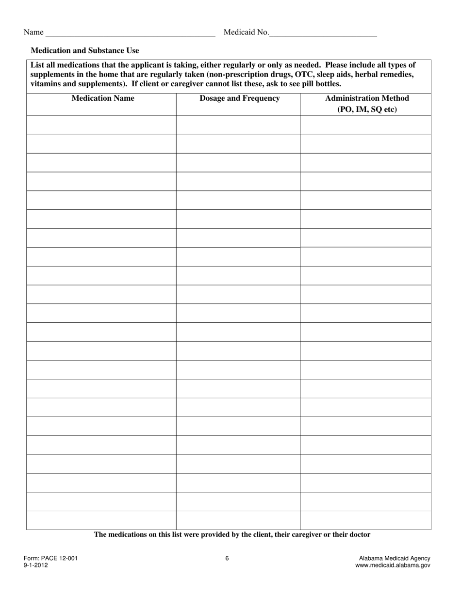 Form PACE12-001 Admission and Evaluation Assessment Tool for Pace - Alabama, Page 6