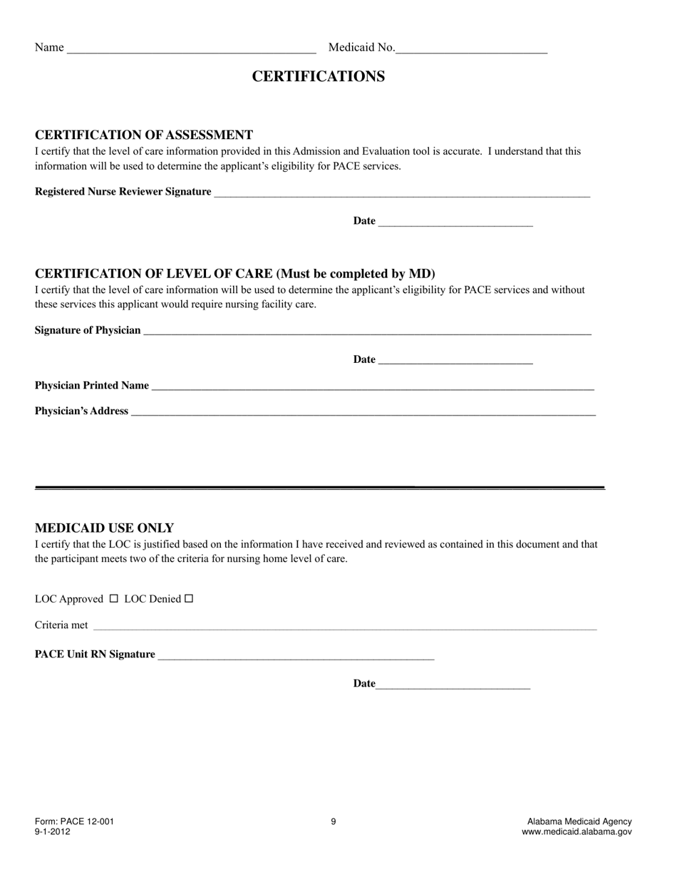 Form PACE12-001 - Fill Out, Sign Online and Download Fillable PDF ...