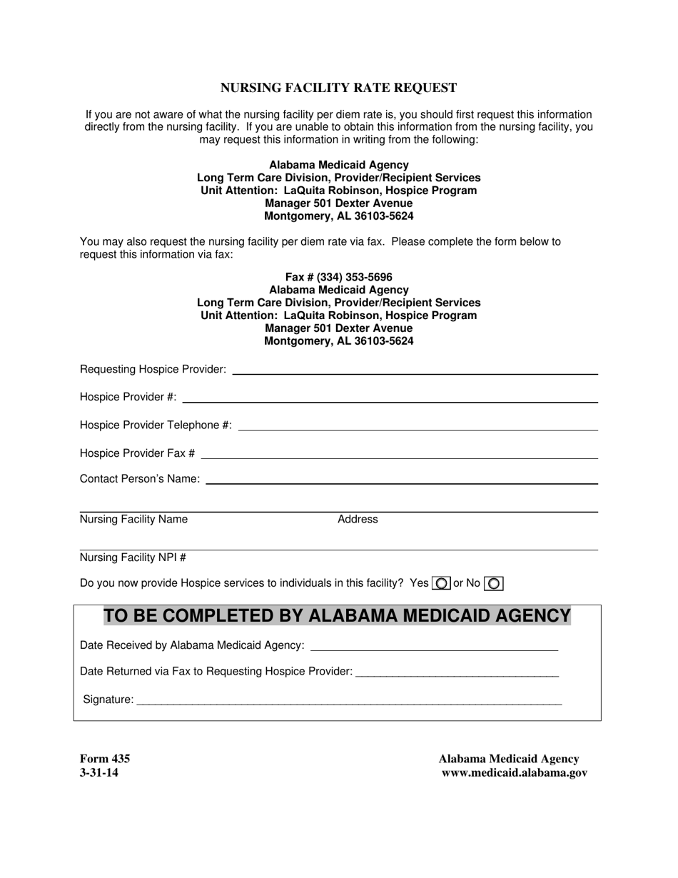 Form 435 Nursing Facility Rate Request - Alabama, Page 1