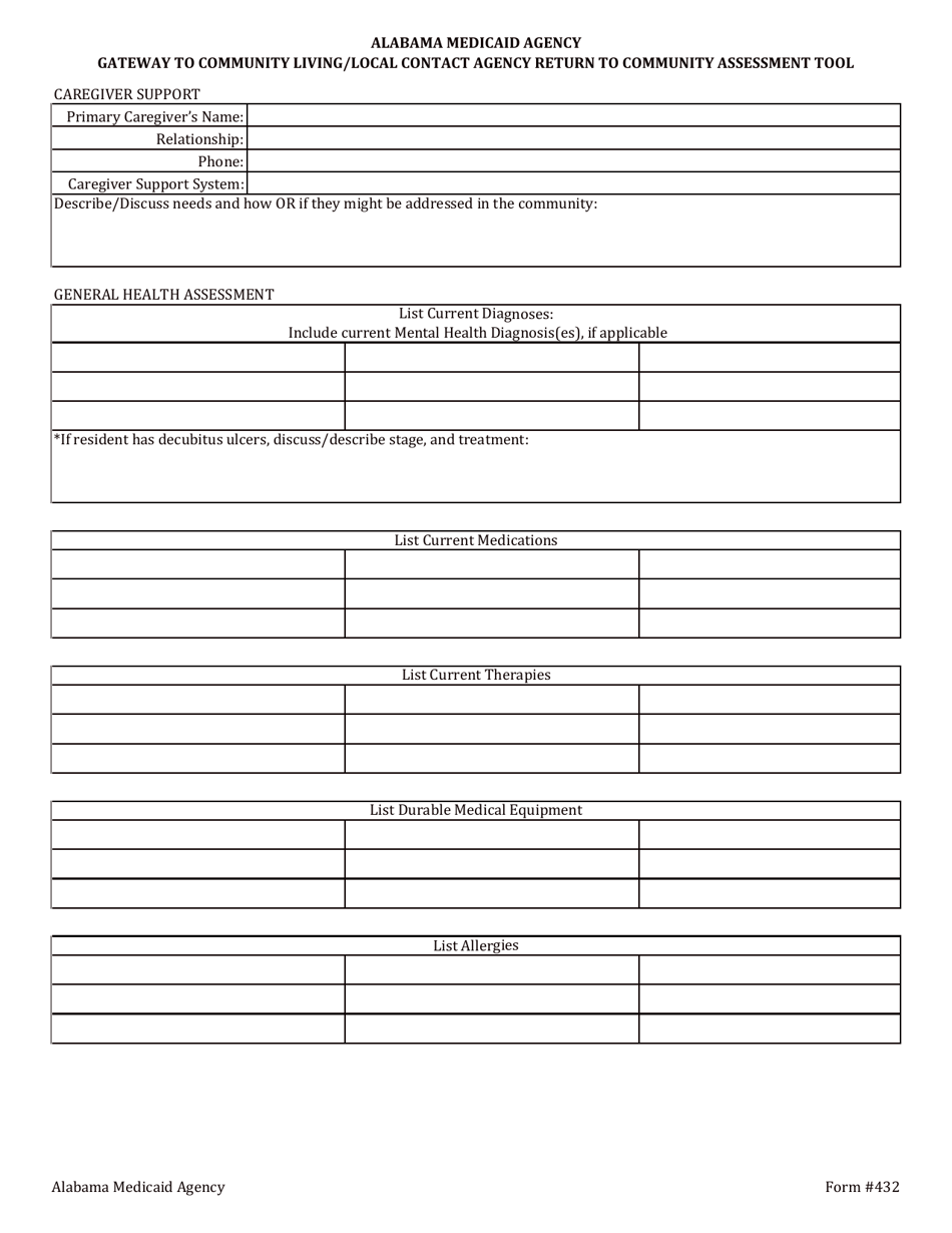 Form 432 Gateway to Community Living / Local Contact Agency Return to Community Assessment Tool - Alabama, Page 3