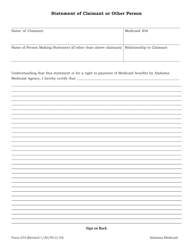 Document preview: Form 234 Statement of Claimant or Other Person - Alabama
