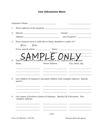 Form 218 &quot;Lien Information Sheet - Sample&quot; - Alabama