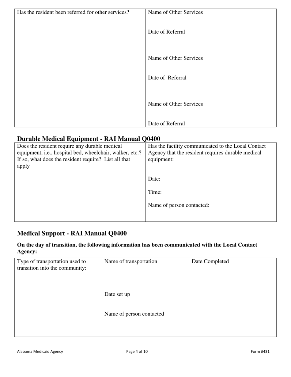 Form 431 Nursing Home Discharge Planning Checklist Mds 3.0 Section Q - Alabama, Page 4