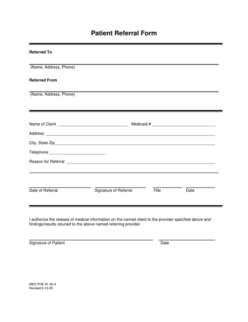 Form MED PHE91-30-4  Printable Pdf
