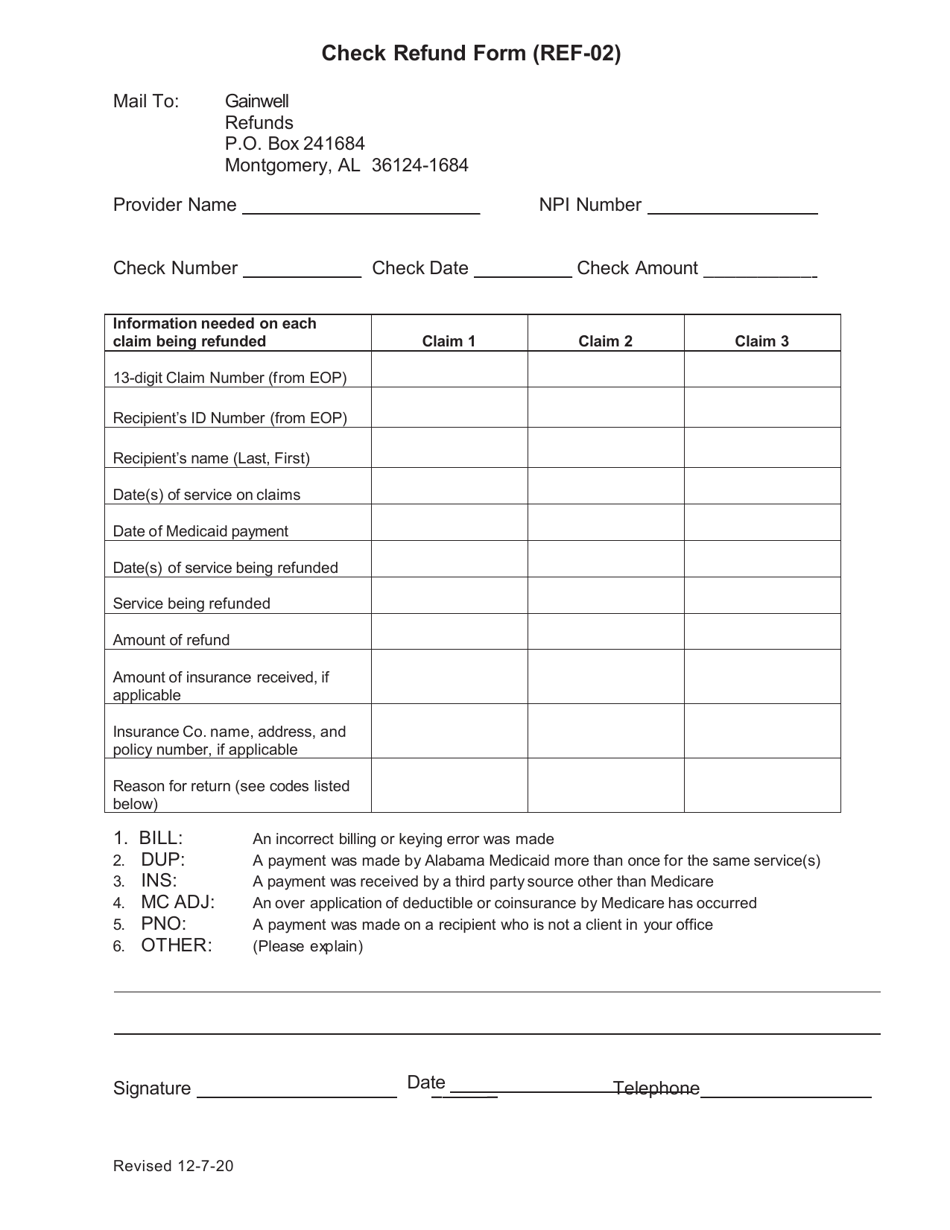 Form REF02 Fill Out, Sign Online and Download Printable PDF, Alabama