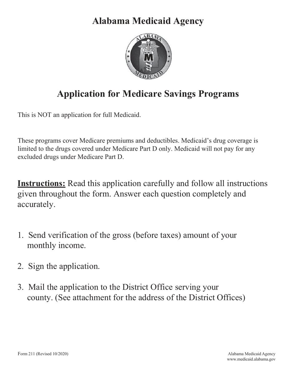 Form 211 Application for Medicare Savings Programs - Alabama, Page 1