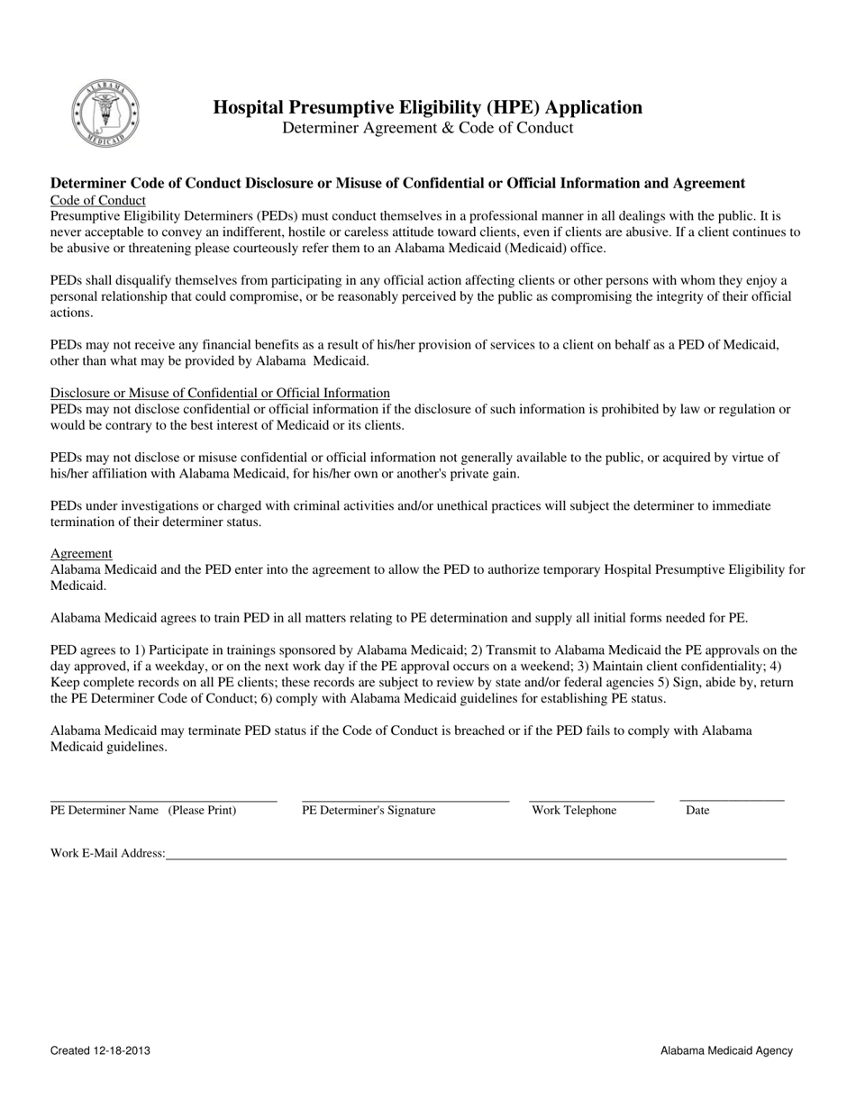 Alabama Hospital Presumptive Eligibility (Hpe) Application Determiner