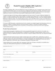 Document preview: Hospital Presumptive Eligibility (Hpe) Application - Provider Status and Agreement - Alabama