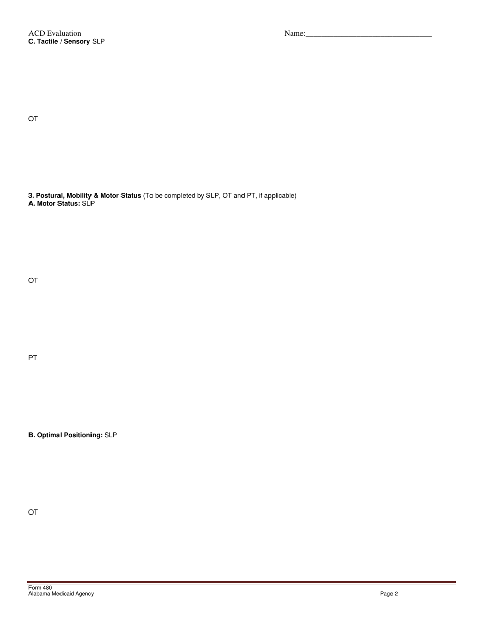 Form 480 Augmentative Communication Device Evaluation Report Form - Alabama, Page 2
