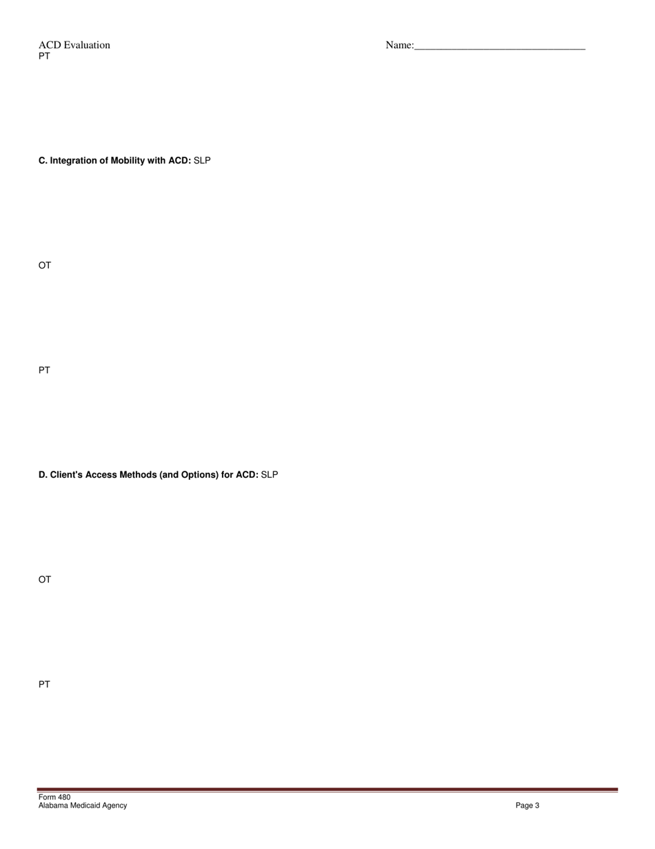 Form 480 Augmentative Communication Device Evaluation Report Form - Alabama, Page 3