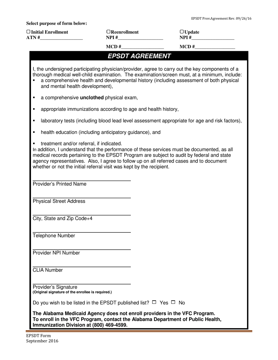 Epsdt Provider Enrollment Form - Alabama, Page 1
