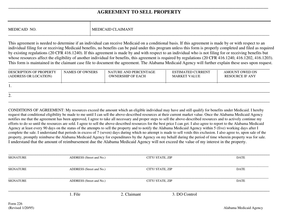 Form 226 Agreement to Sell Property - Alabama, Page 1