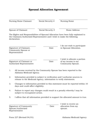 Form 227 Spousal Allocation Agreement - Alabama