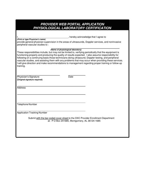 Provider Web Portal Application Physiological Laboratory Certification - Alabama Download Pdf