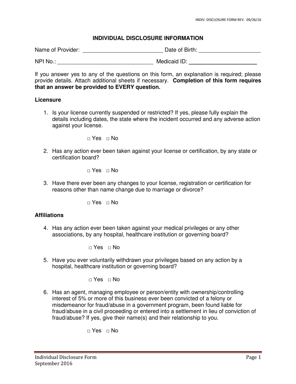 Individual Disclosure Information - Alabama, Page 1
