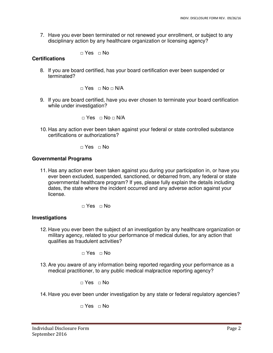 Individual Disclosure Information - Alabama, Page 2