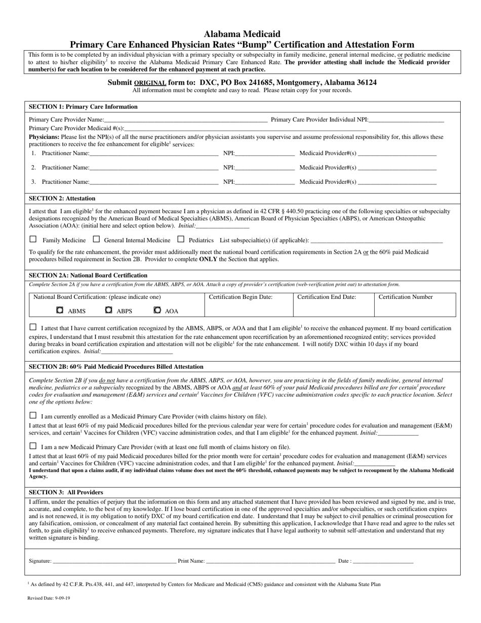 Alabama Primary Care Enhanced Physician Rates 