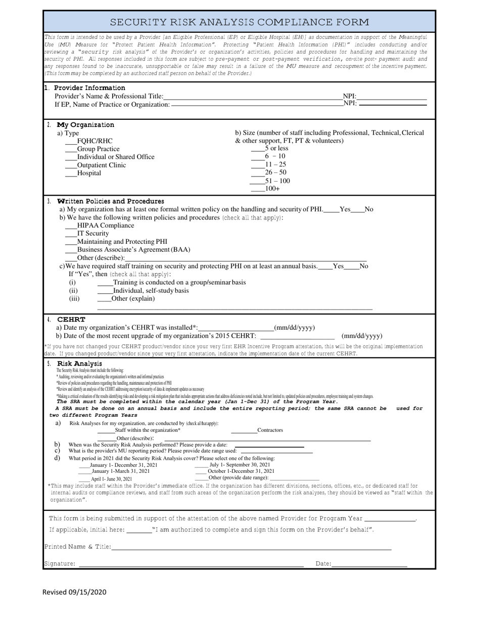 Security Risk Analysis Compliance Form - Alabama, Page 1