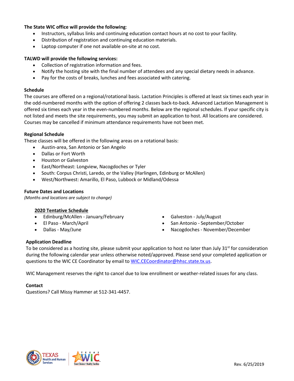 Application to Host Breastfeeding Courses Provided by the Texas Hhs Wic Program - Texas, Page 2
