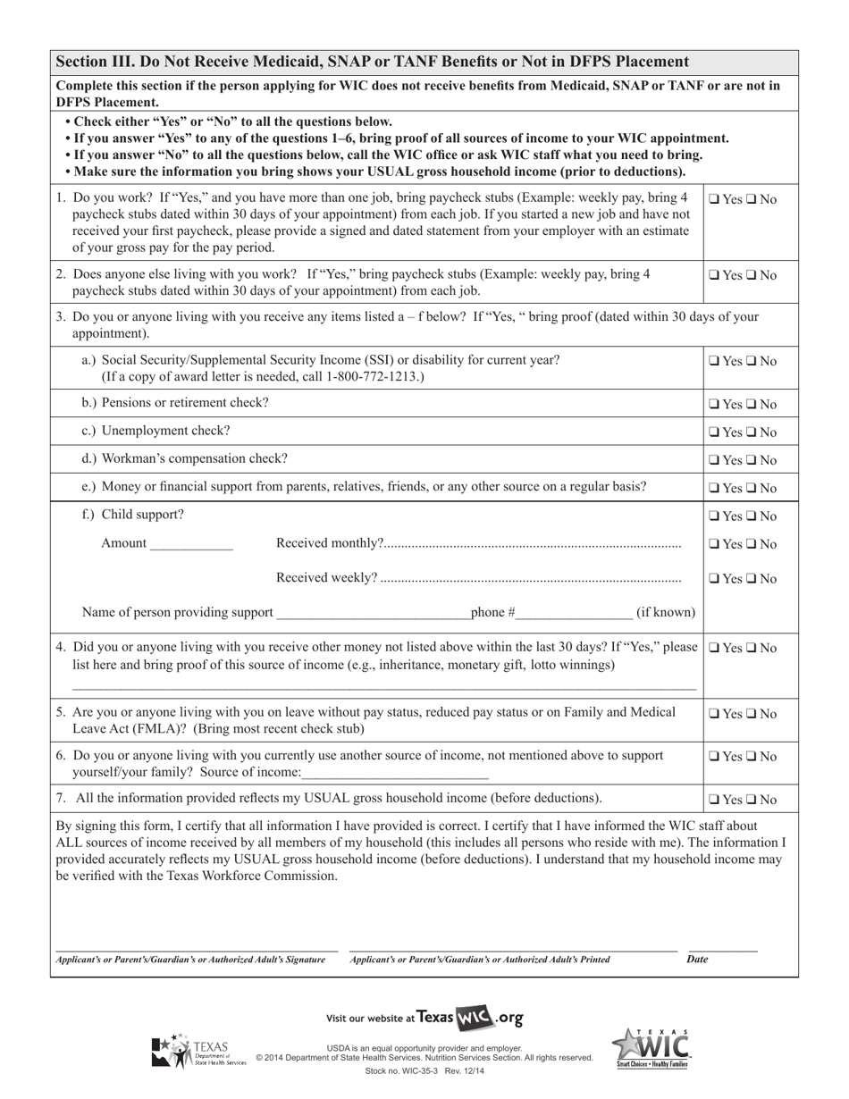 Form Wic 35 3 Fill Out Sign Online And Download Printable Pdf Texas Templateroller 5588