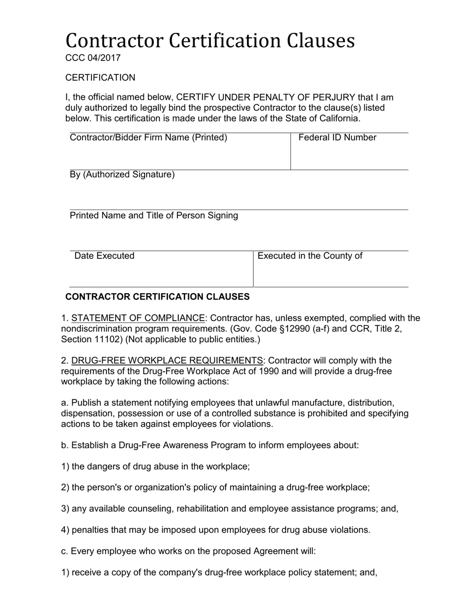 Form CCC Contractor Certification Clauses - California, Page 1