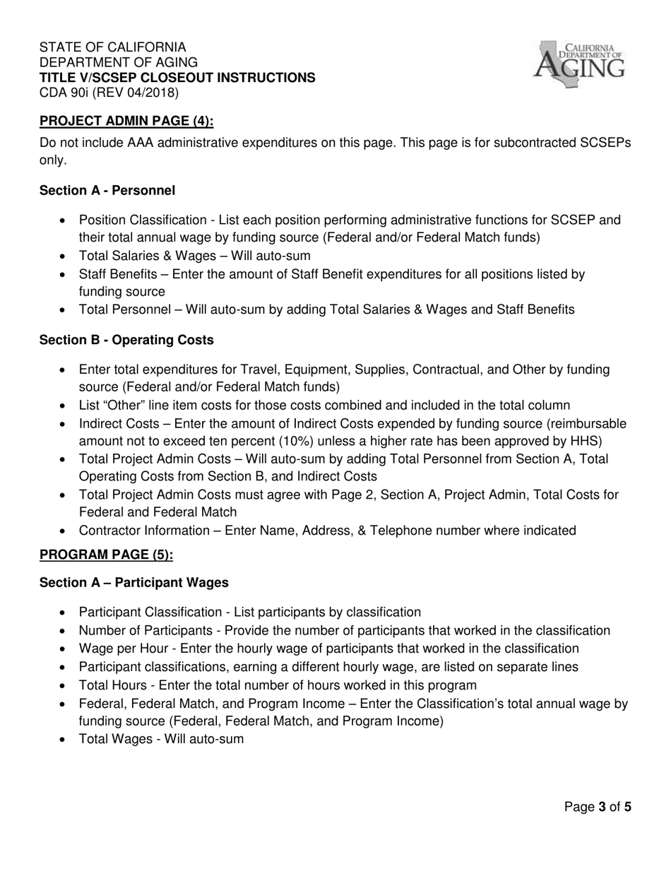 Instructions for Form CDA90 Title V / Scsep Closeout - California, Page 3