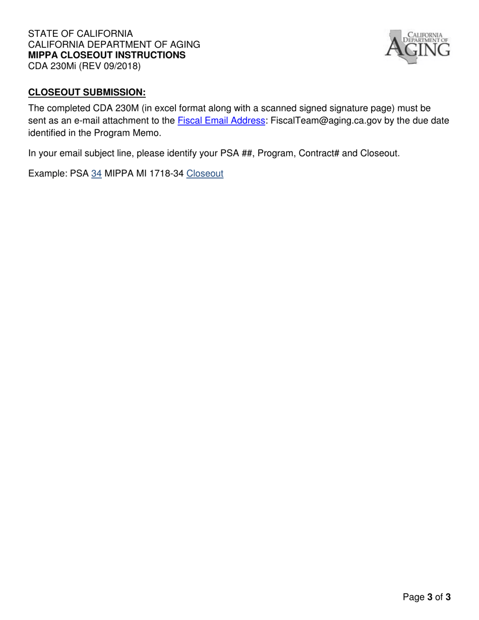 Instructions for Form CDA230M Mippa Closeout - California, Page 3
