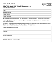 Form CDA282 &quot;Local Fire Inspection Authority Information&quot; - California