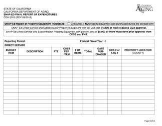 Form CDA2003 Snap-Ed Final Report of Expenditures - California, Page 3