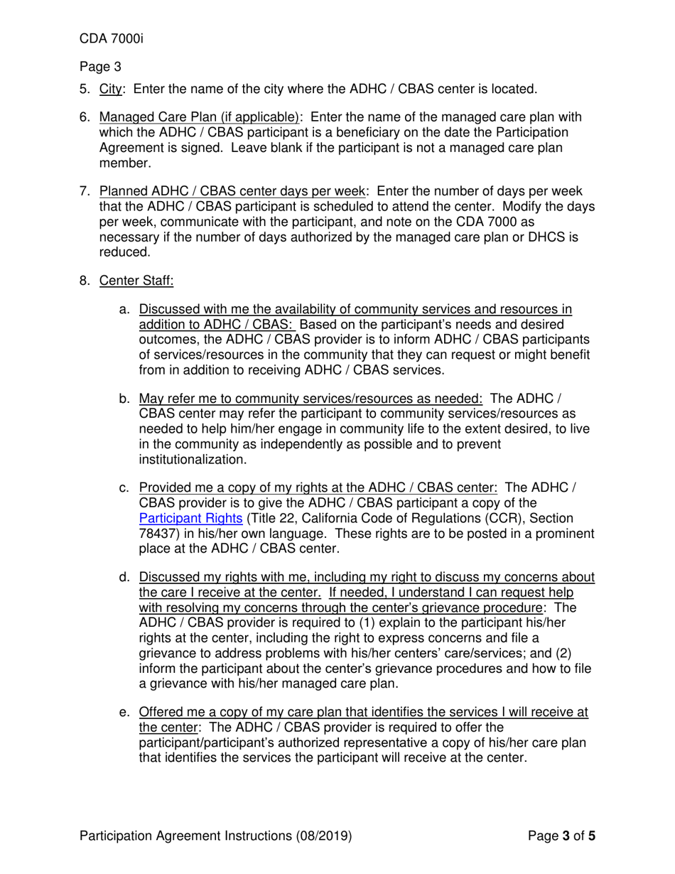 Instructions for Form CDA7000 Adhc / Cbas Participation Agreement - California, Page 3