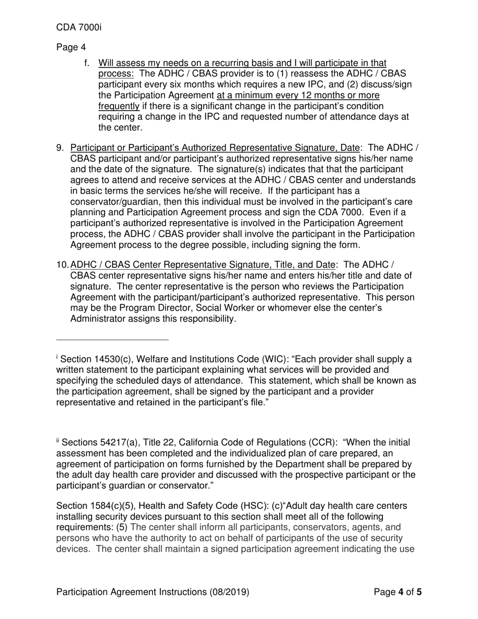 Instructions for Form CDA7000 Adhc / Cbas Participation Agreement - California, Page 4