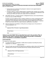 Form CDA7013 Cbas Temporary Alternative Services Provider Participation Agreement - California, Page 2