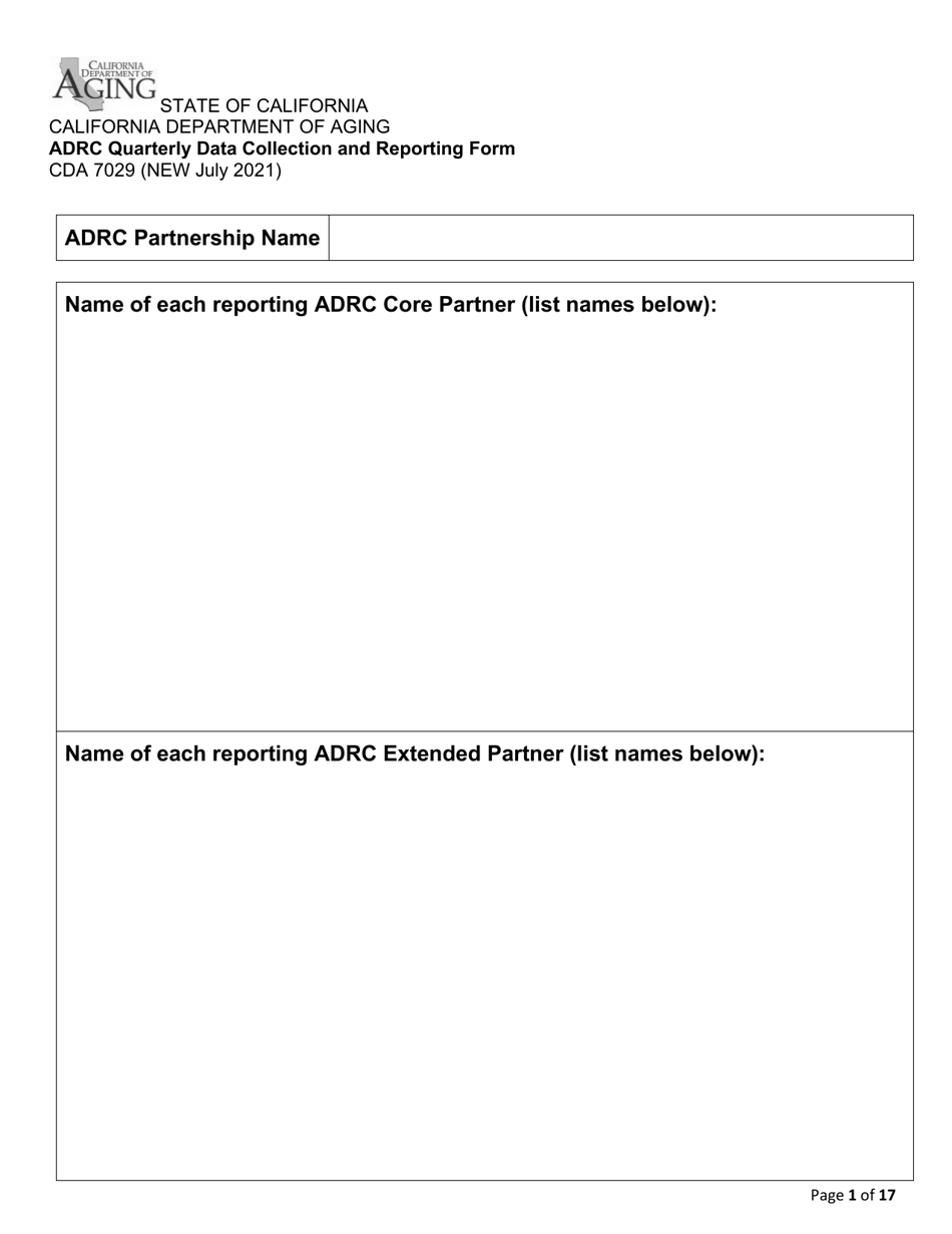 Form CDA7029 Adrc Infrastructure Grants Program Data Collection  Reporting Form - California, Page 1