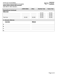 Form CDA IMS37 Adhc/Cbas Operating Budget - California, Page 3