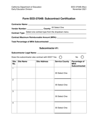 Form EED-3704B &quot;Subcontract Certification&quot; - California
