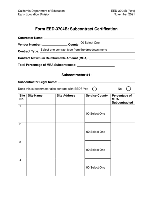 Form EED-3704B Subcontract Certification - California