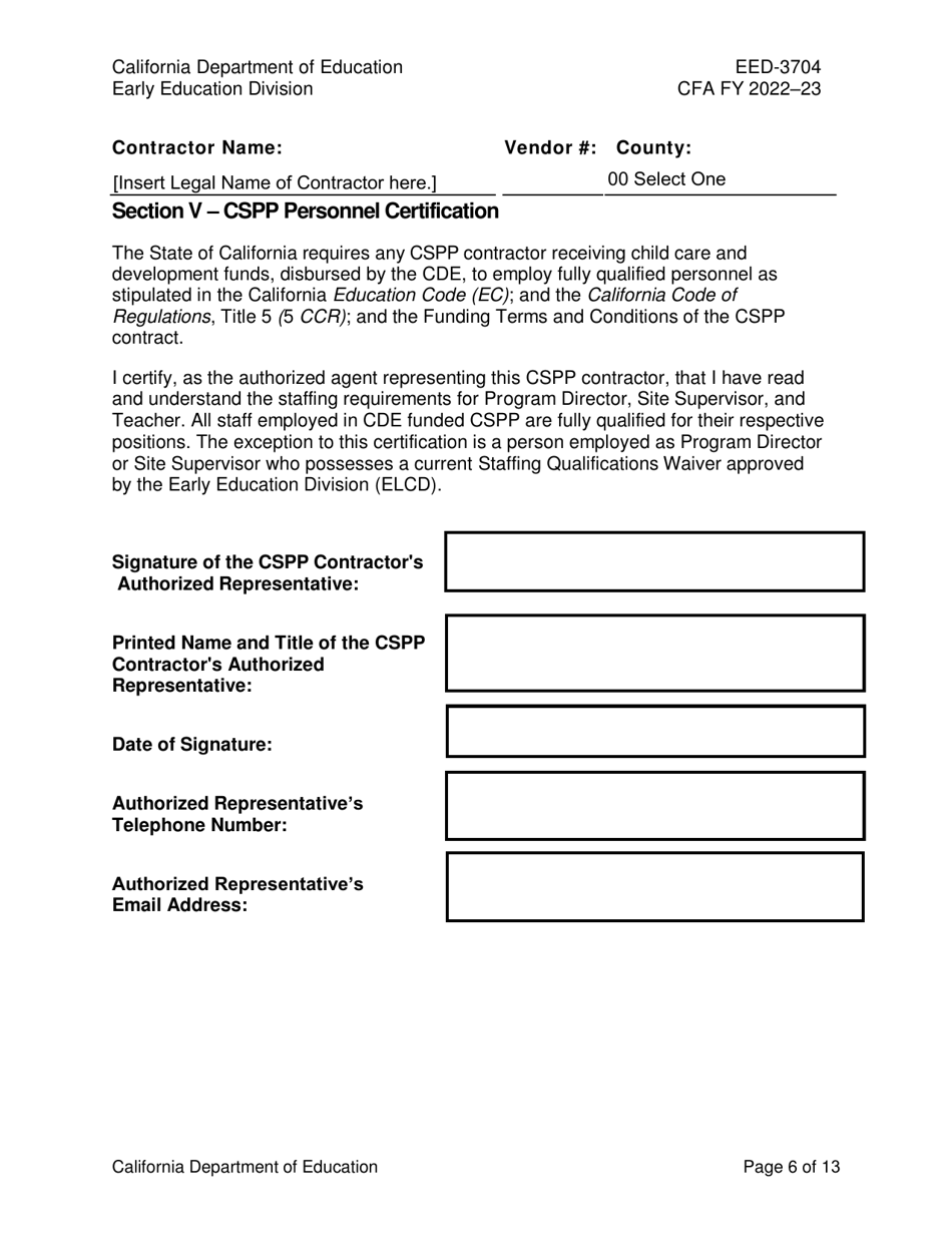 Form EED-3704 Continued Funding Application - California, Page 6