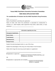 Document preview: New Drug Application Form - Texas Hhsc Psychiatric Executive Formulary Committee - Texas