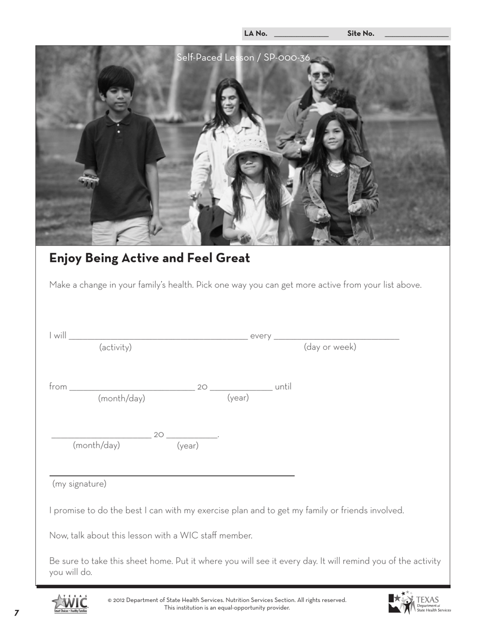 Form SP-000-36 Self-paced Lesson - Be Active, Feel Great - Texas, Page 7
