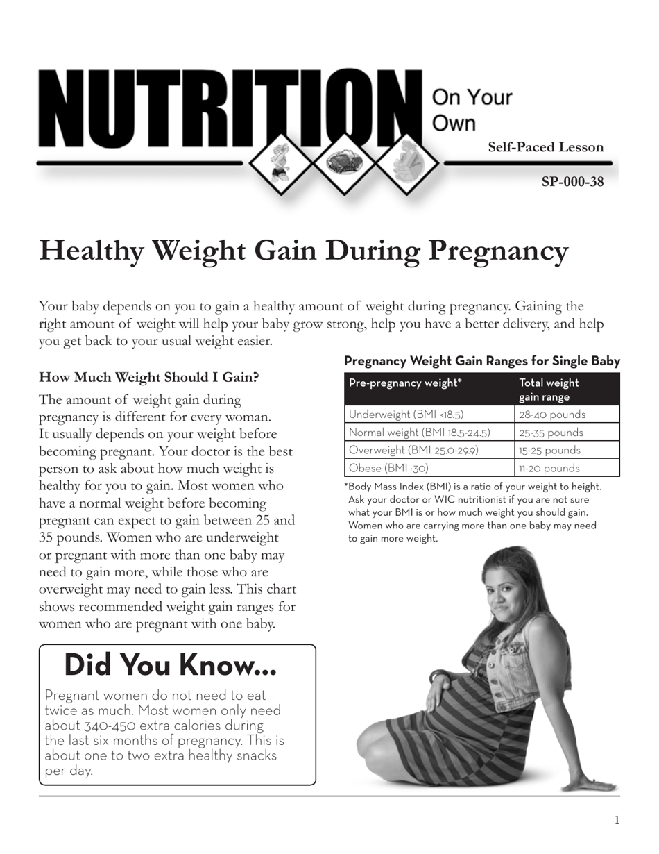 Form SP-000-38 Self-paced Lesson - Healthy Weight Gain During Pregnancy - Texas, Page 1