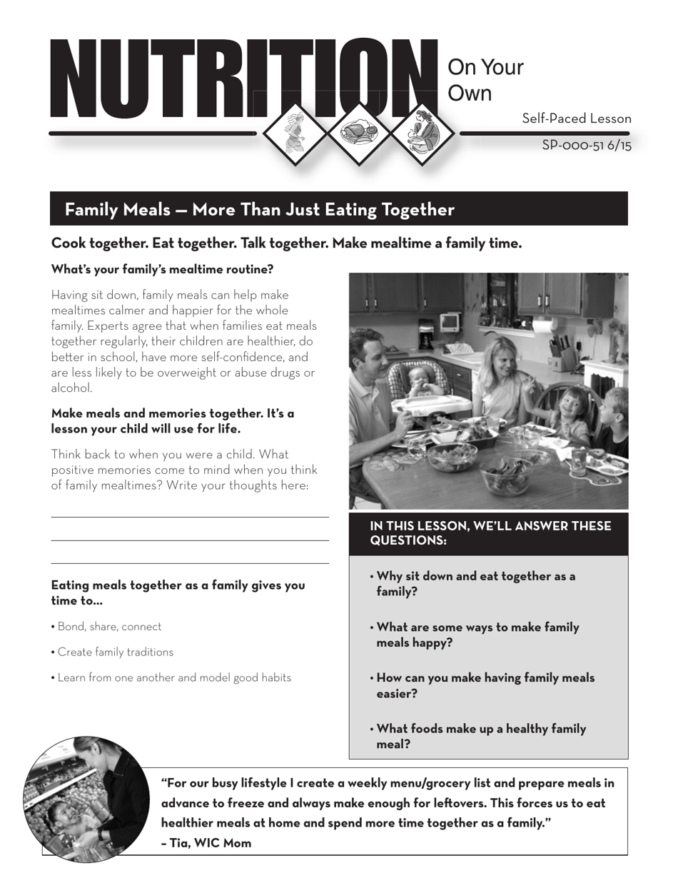 Form SP-000-51 Self-paced Lesson - Family Meals - More Than Just Eating Together - Texas, Page 1