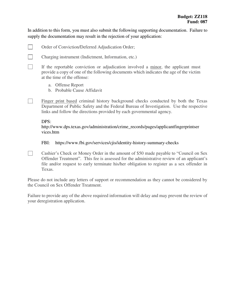 Initial Eligibility Checklist for Early Termination of Certain Persons Obligation to Register - Texas, Page 2