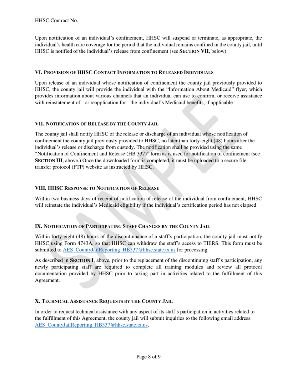 Memorandum of Understanding and Agreement for Medicaid Eligibility of Individiuals Confined in County Jails - Sample - Texas, Page 8